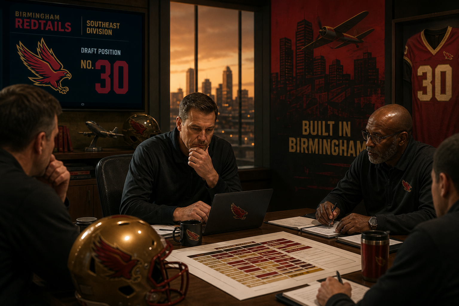 Birmingham Redtails pre-draft interview feature illustration — official CGL draft position No. 30