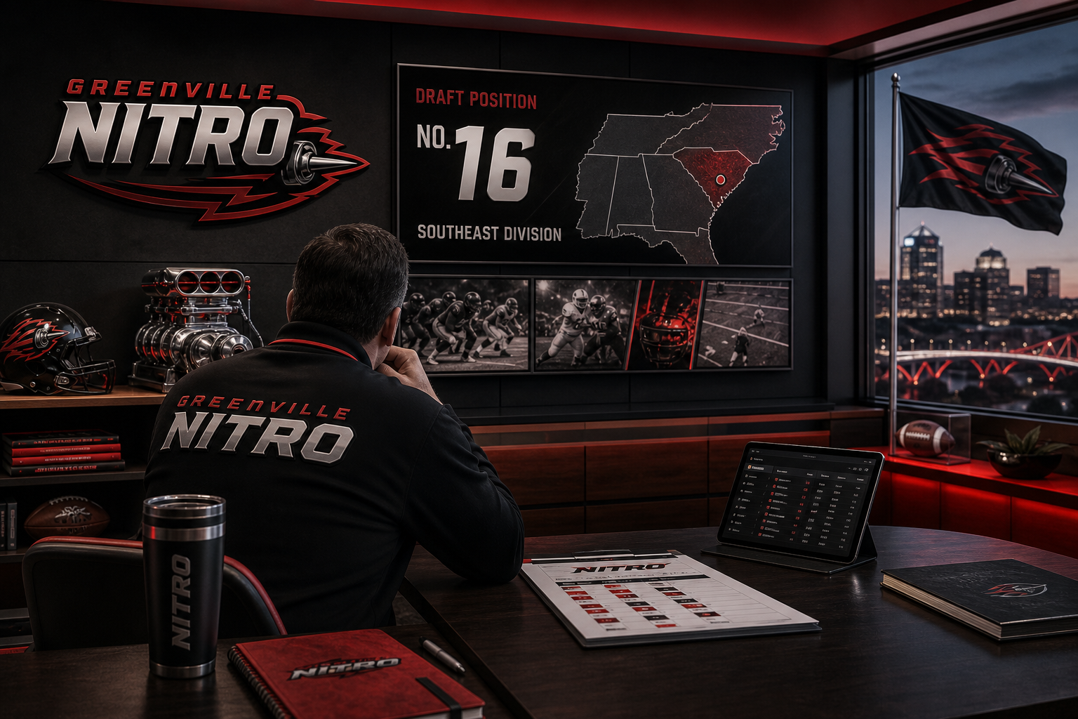 Greenville Nitro pre-draft interview feature illustration — official CGL draft position No. 16
