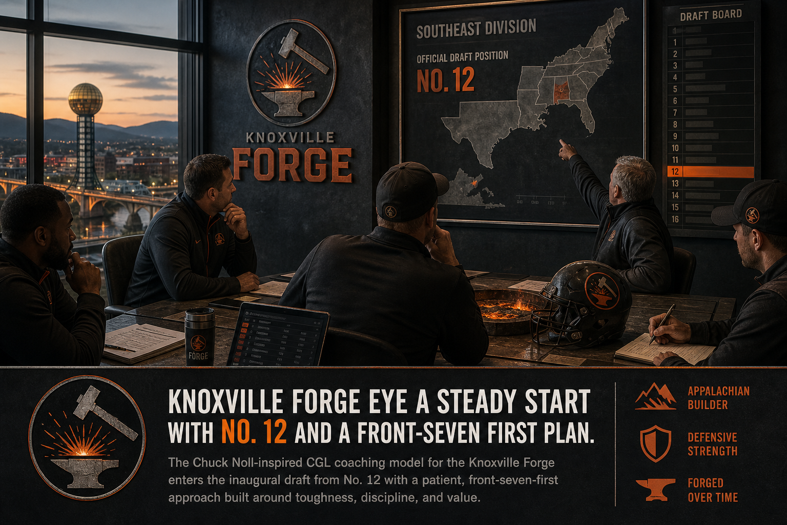 Knoxville Forge pre-draft interview feature illustration — official CGL draft position No. 12