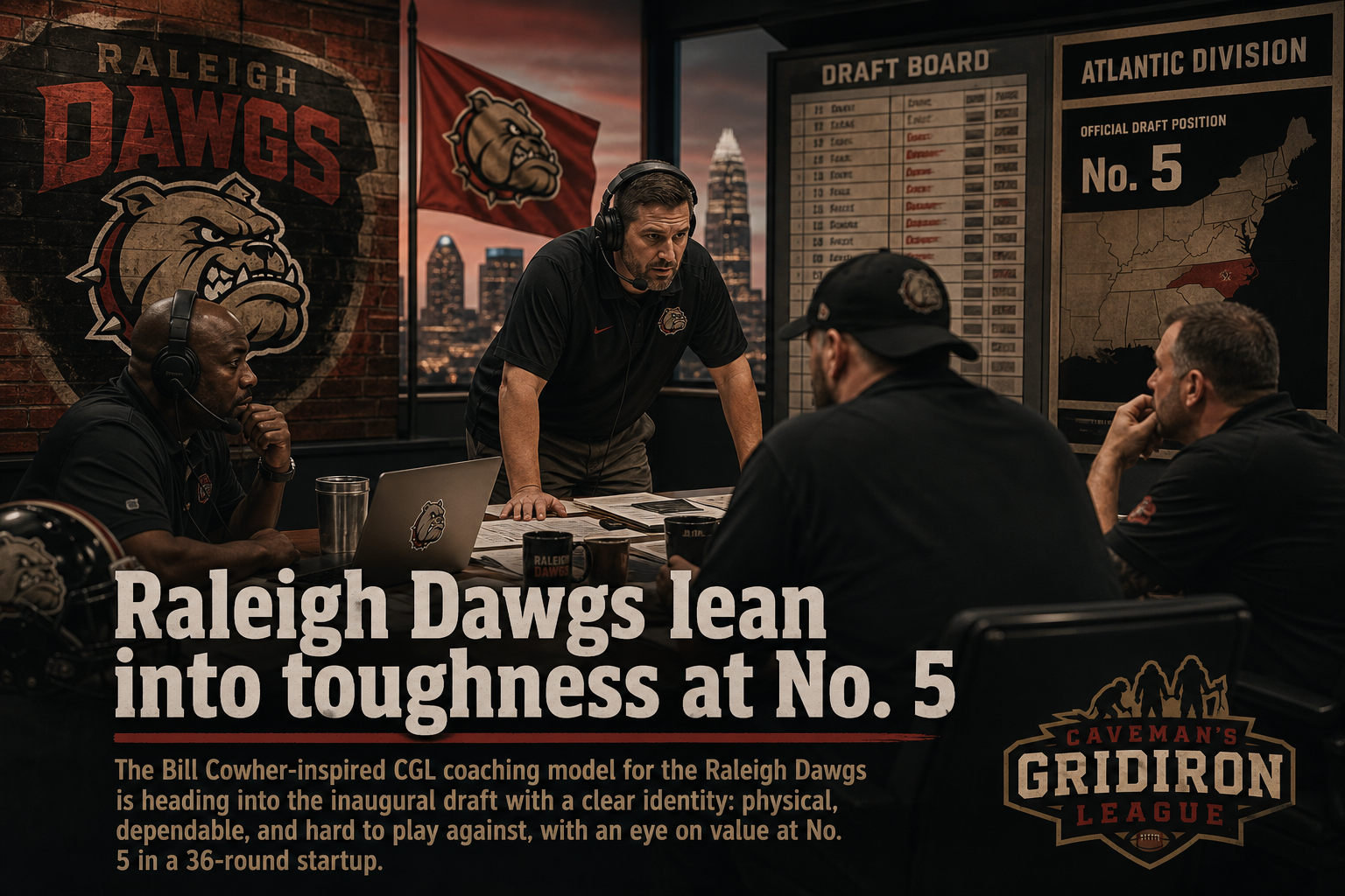 Raleigh Dawgs pre-draft interview feature illustration — official CGL draft position No. 5