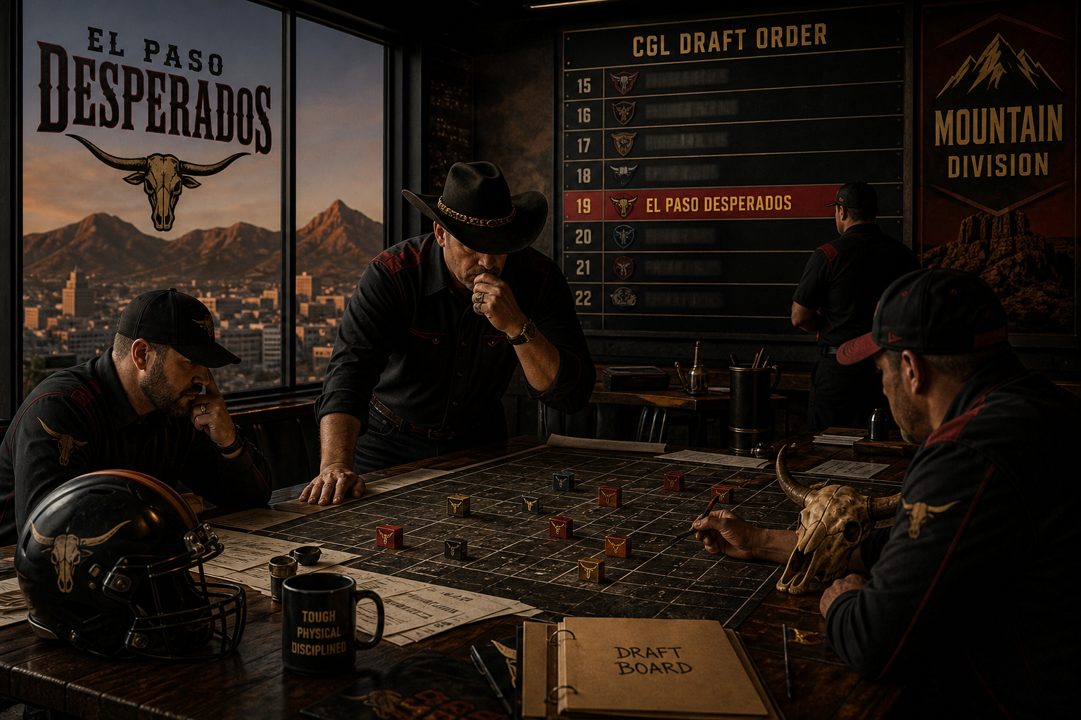 El Paso Desperados pre-draft interview feature illustration — official CGL draft position No. 19
