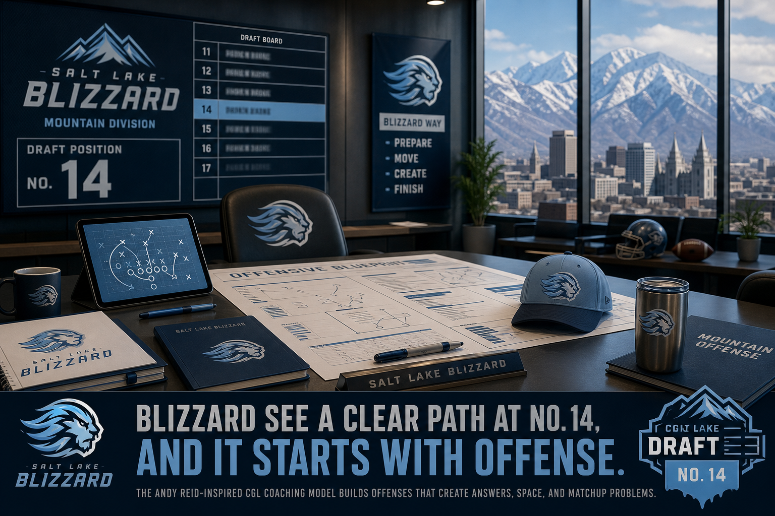 Salt Lake Blizzard pre-draft interview feature illustration — official CGL draft position No. 14