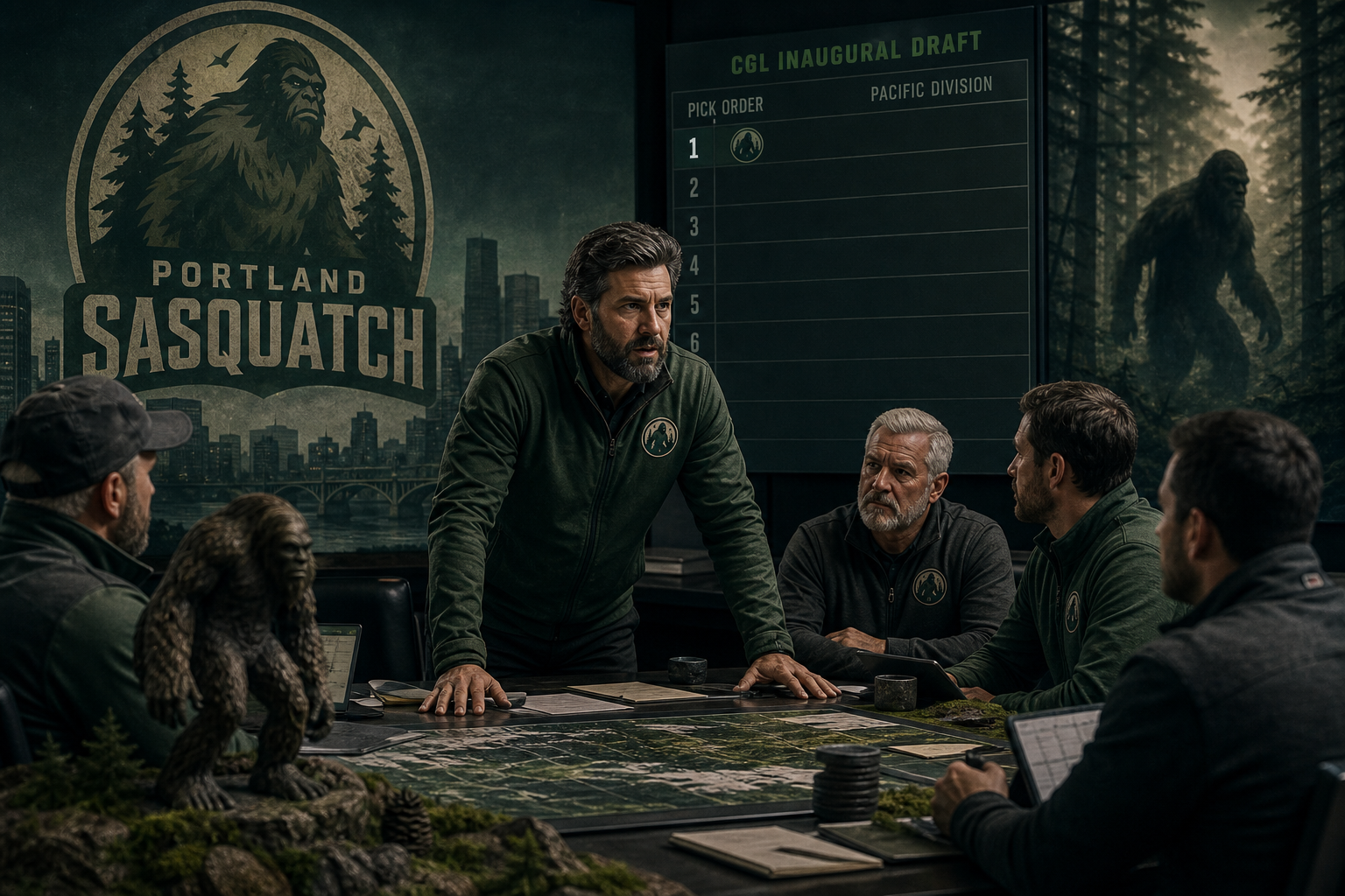 Portland Sasquatch pre-draft interview feature illustration — official CGL draft position No. 1