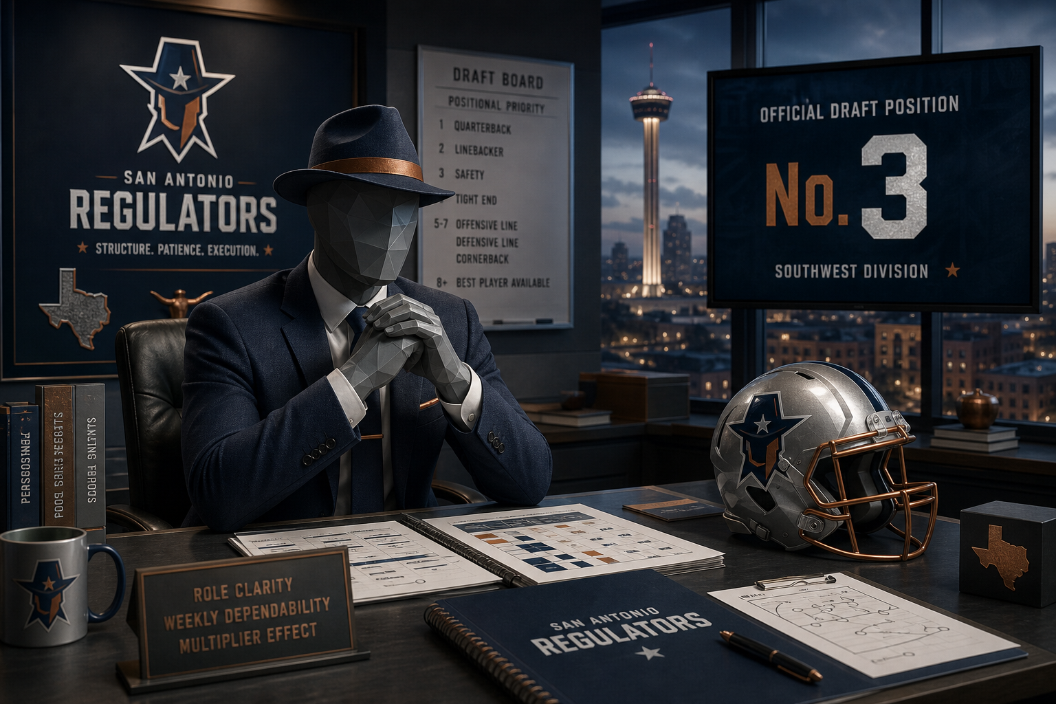 San Antonio Regulators pre-draft interview feature illustration — official CGL draft position No. 3