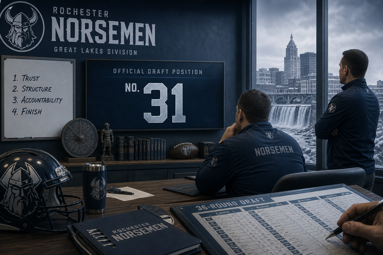 Rochester Norsemen pre-draft interview feature illustration — official CGL draft position No. 31